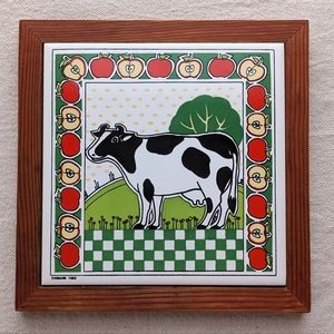 Vintage cow tile trivet or wall decor